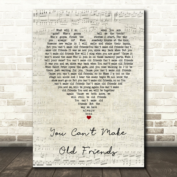 Kenny Rogers You Can't Make Old Friends Script Heart Song Lyric Art Print
