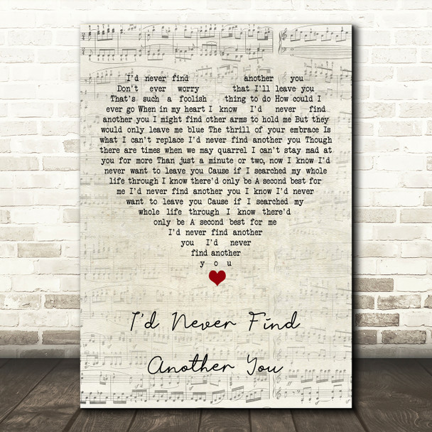 Billy Fury I'd Never Find Another You Script Heart Song Lyric Art Print