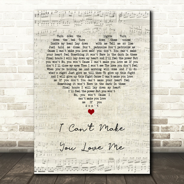 Josh Groban I Can't Make You Love Me Script Heart Song Lyric Art Print