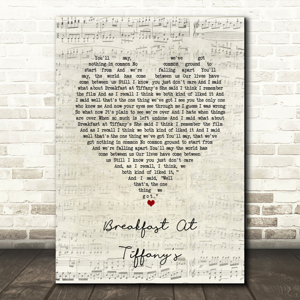 Deep Blue Something Breakfast At Tiffany's Script Heart Song Lyric Art Print