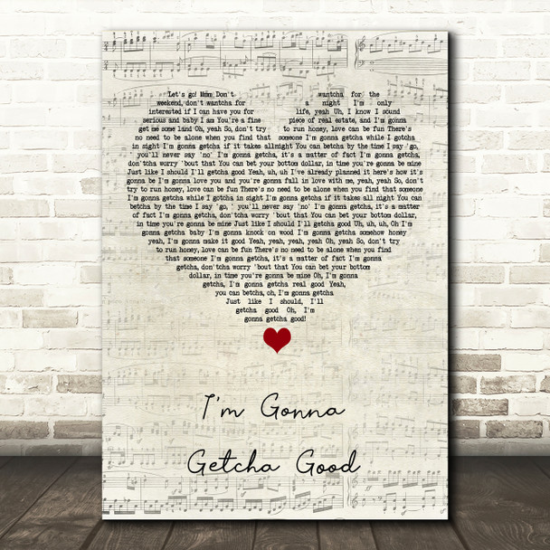 Shania Twain I'm Gonna Getcha Good Script Heart Song Lyric Art Print