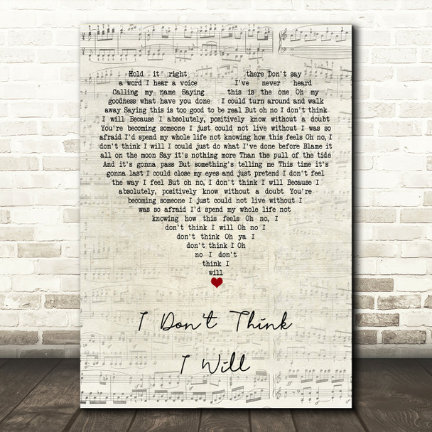 James Bonamy I Don't Think I Will Script Heart Song Lyric Art Print