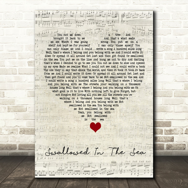 Coldplay Swallowed In The Sea Script Heart Song Lyric Art Print