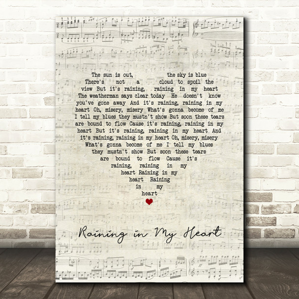 Buddy Holly Raining in My Heart Script Heart Song Lyric Art Print