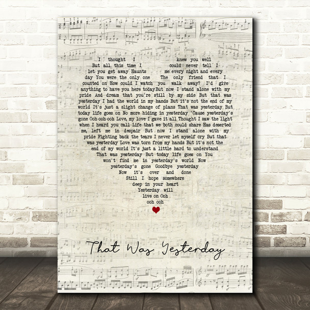 Foreigner That Was Yesterday Script Heart Song Lyric Art Print