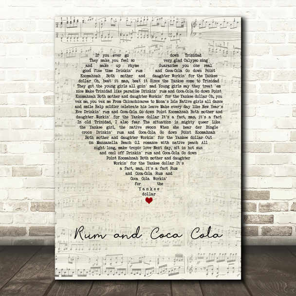 The Andrews Sisters Rum and Coca Cola Script Heart Song Lyric Art Print