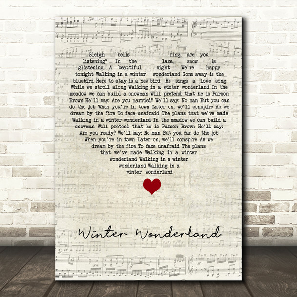 Michael Buble Winter Wonderland Script Heart Song Lyric Art Print