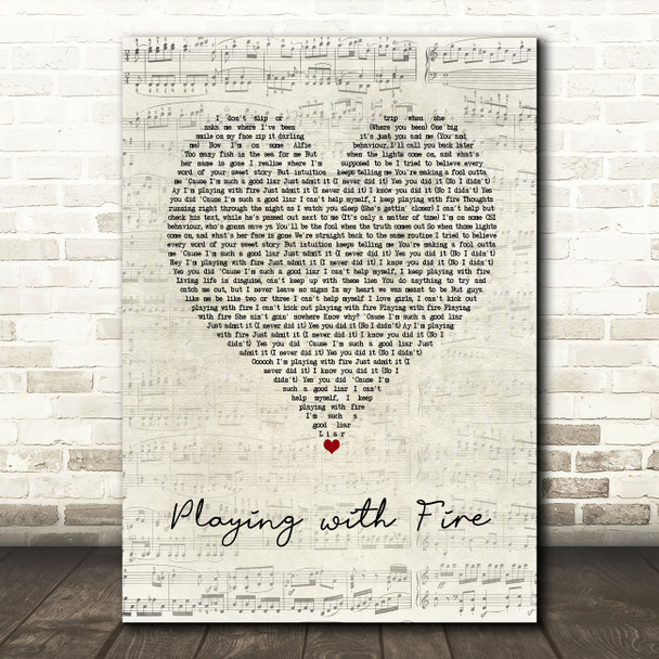 N-Dubz Playing with Fire Script Heart Song Lyric Art Print