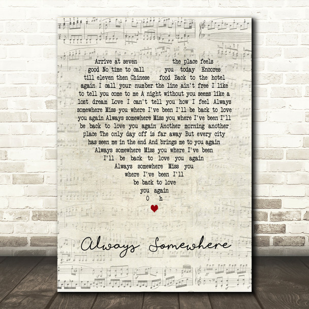 Scorpions Always Somewhere Script Heart Song Lyric Art Print