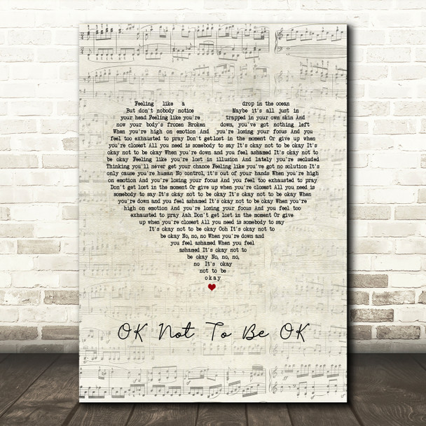 Marshmello & Demi Lovato OK Not To Be OK Script Heart Song Lyric Art Print