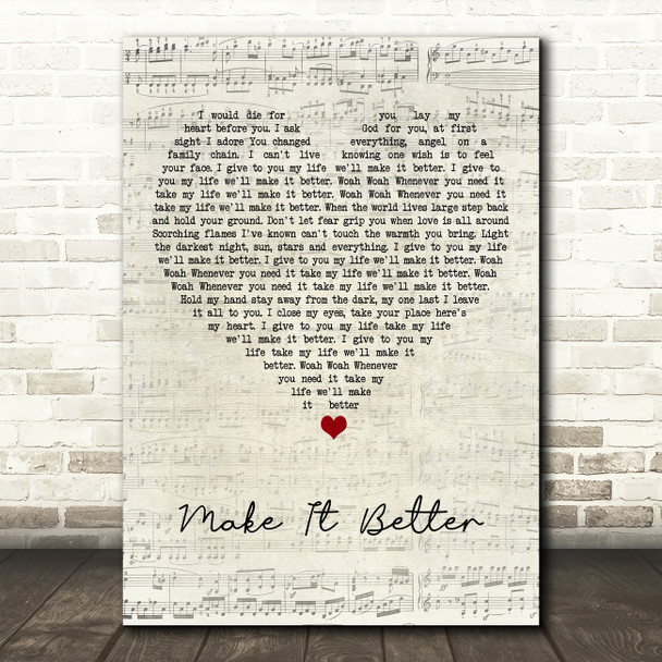 Hermitage Green Make It Better Script Heart Song Lyric Art Print