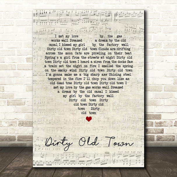 The Pogues Dirty Old Town Script Heart Song Lyric Art Print