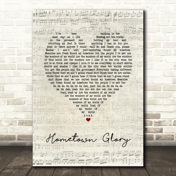 Adele Hometown Glory Script Heart Song Lyric Art Print