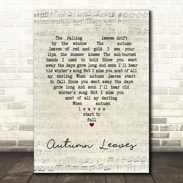 Nat King Cole Autumn Leaves Script Heart Song Lyric Art Print