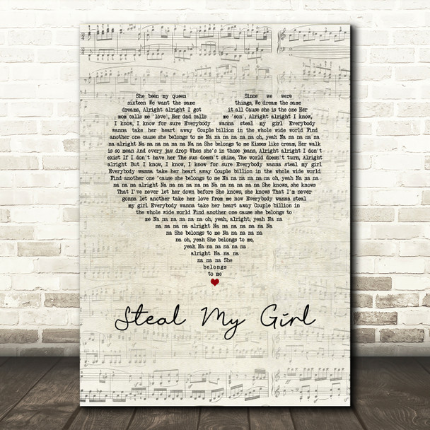 One Direction Steal My Girl Script Heart Song Lyric Art Print