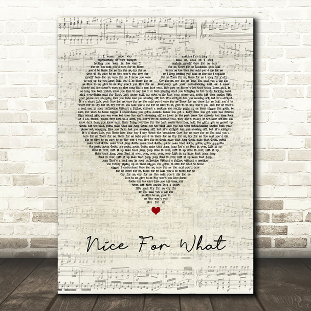 Drake Nice For What Script Heart Song Lyric Art Print