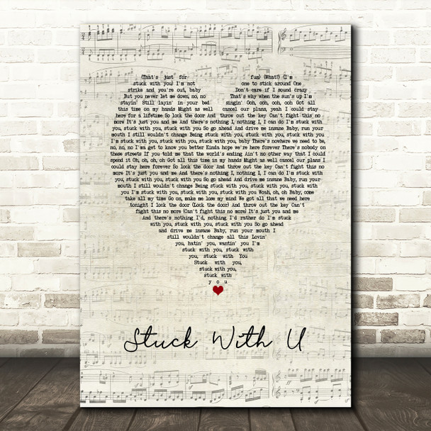 Ariana Grande & Justin Bieber Stuck With U Script Heart Song Lyric Art Print