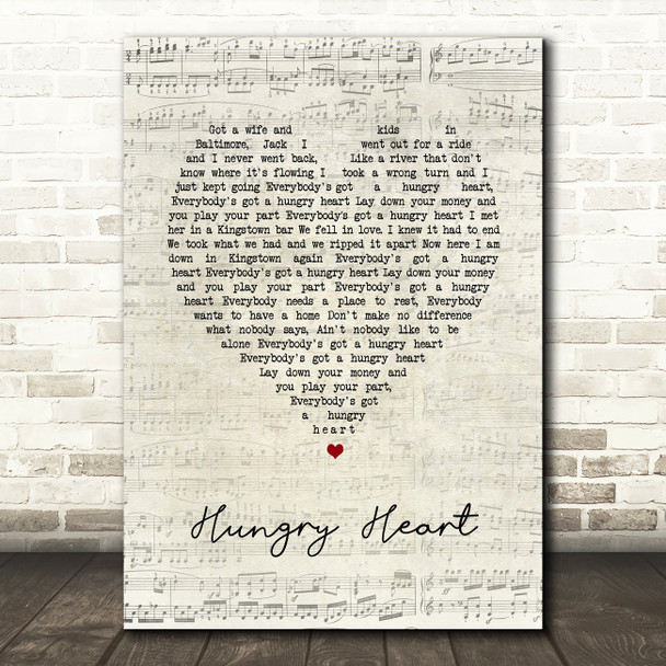 Bruce Springsteen Hungry Heart Script Heart Song Lyric Art Print