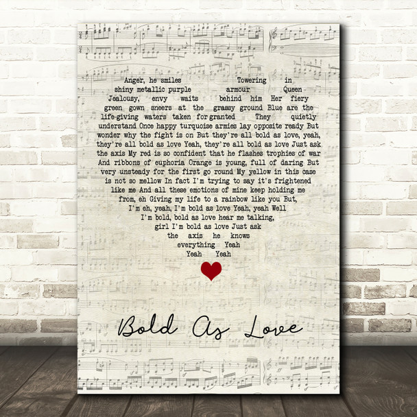 Jimi Hendrix Bold As Love Script Heart Song Lyric Art Print