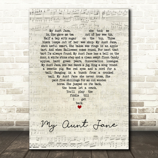 Barnbrack My Aunt Jane Script Heart Song Lyric Art Print