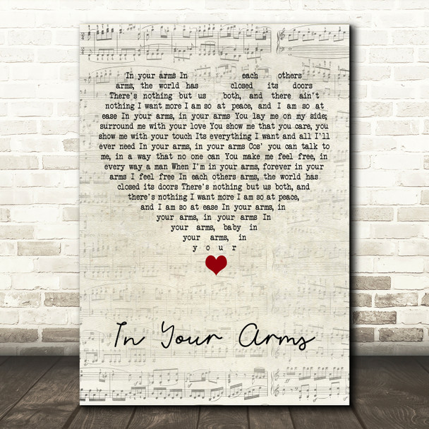 Mal Fry In Your Arms Script Heart Song Lyric Art Print