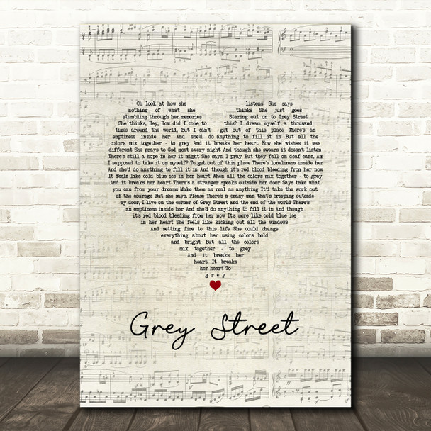 Dave Matthews Band Grey Street Script Heart Song Lyric Art Print