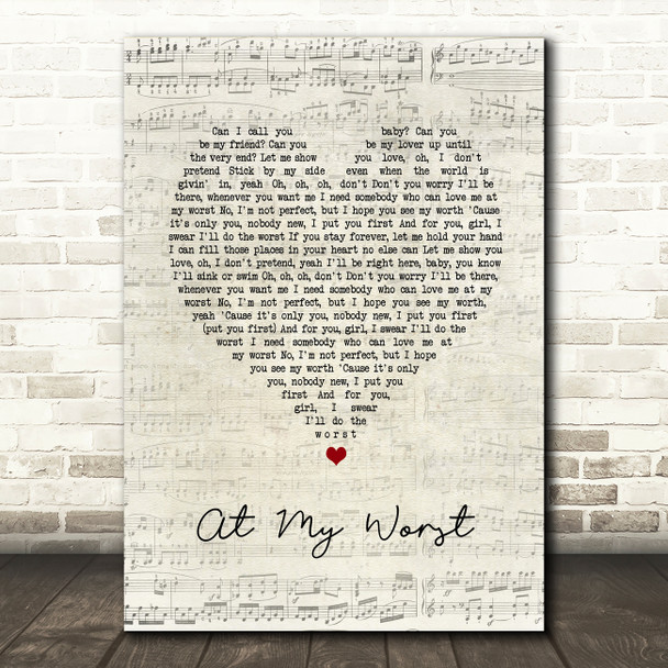 Pink Sweats At My Worst Script Heart Song Lyric Art Print