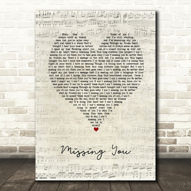 John Waite Missing You Script Heart Song Lyric Art Print