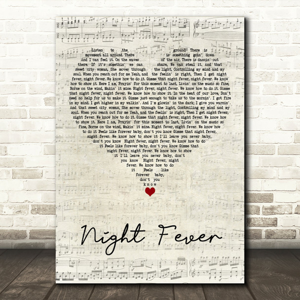 Bee Gees Night Fever Script Heart Song Lyric Art Print