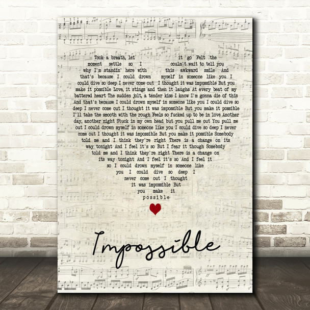 Nothing But Thieves Impossible Script Heart Song Lyric Art Print