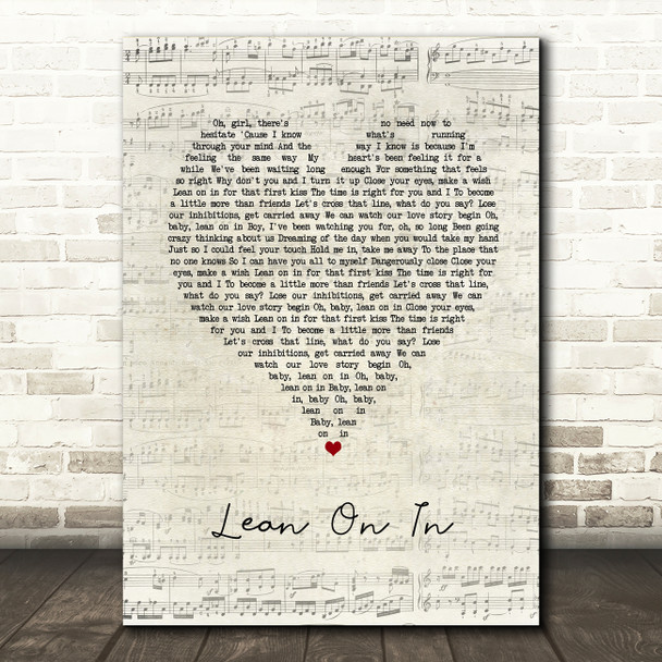 Jonny Houlihan Lean on in Script Heart Song Lyric Art Print