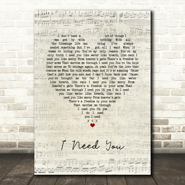 LeAnn Rimes I Need You Script Heart Song Lyric Art Print