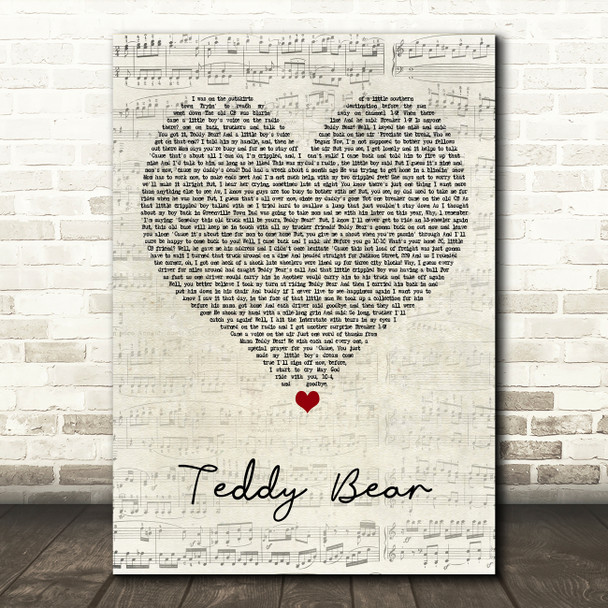 Red Sovine Teddy Bear Script Heart Song Lyric Art Print