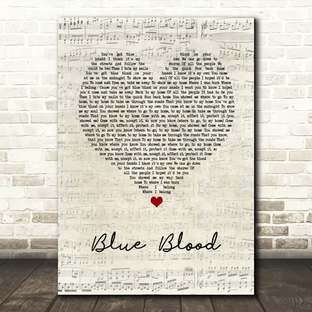 Foals Blue Blood Script Heart Song Lyric Art Print