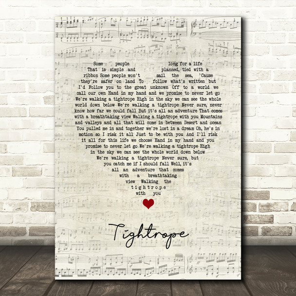Sara Bareilles Tightrope Script Heart Song Lyric Art Print