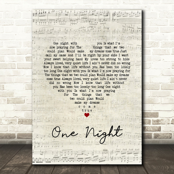 Elvis Presley One Night Script Heart Song Lyric Art Print