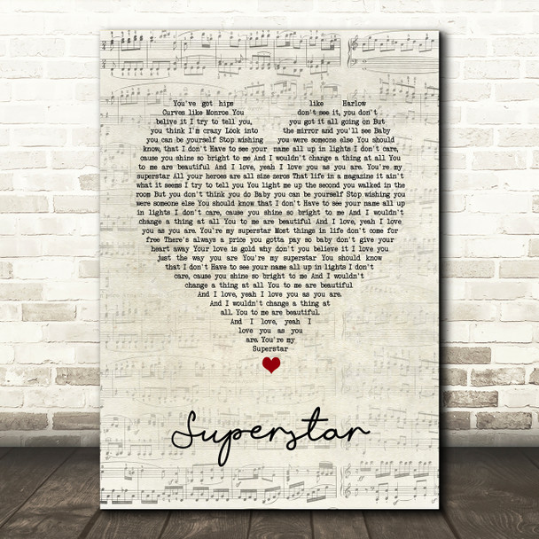 The Overtones Superstar Script Heart Song Lyric Art Print