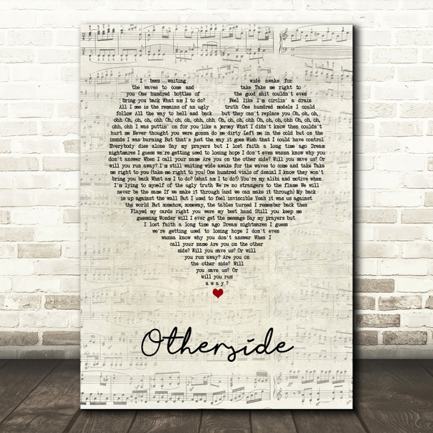 Post Malone Otherside Script Heart Song Lyric Art Print