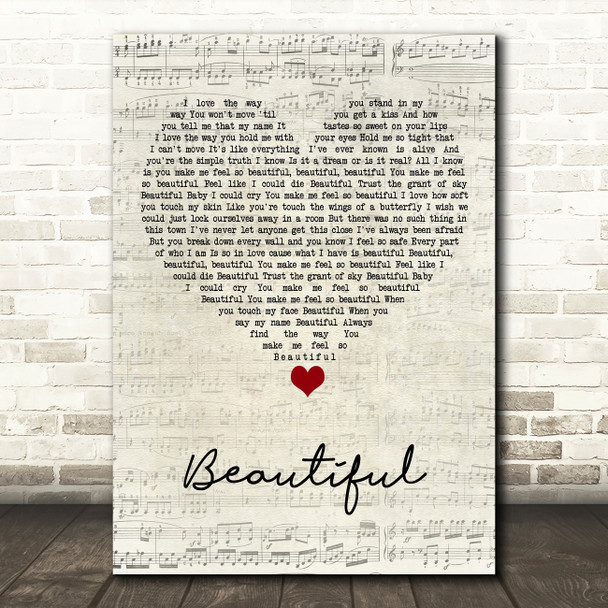 Faith Hill Beautiful Script Heart Song Lyric Art Print