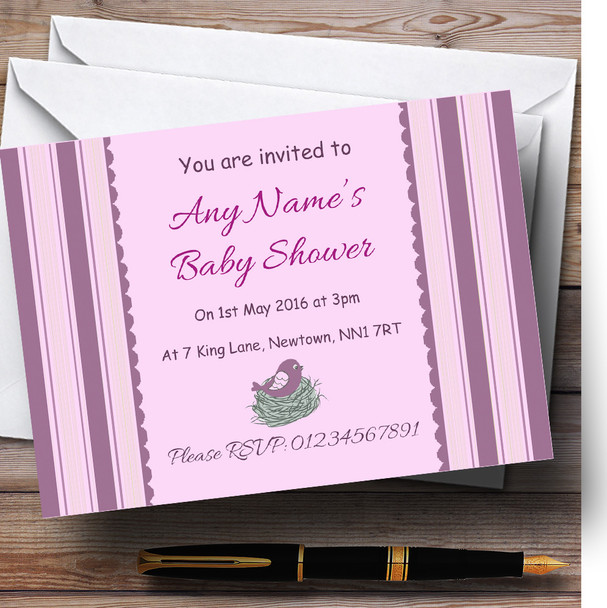 Birds In Nest Girl Personalized Baby Shower Invitations