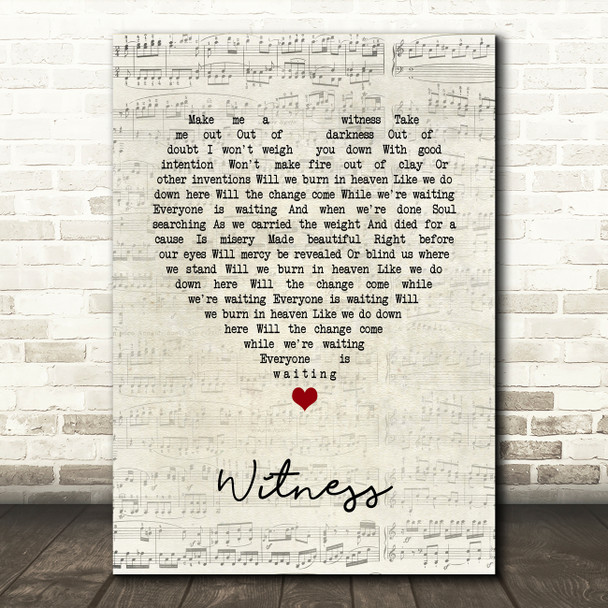 Sarah McLachlan Witness Script Heart Song Lyric Art Print