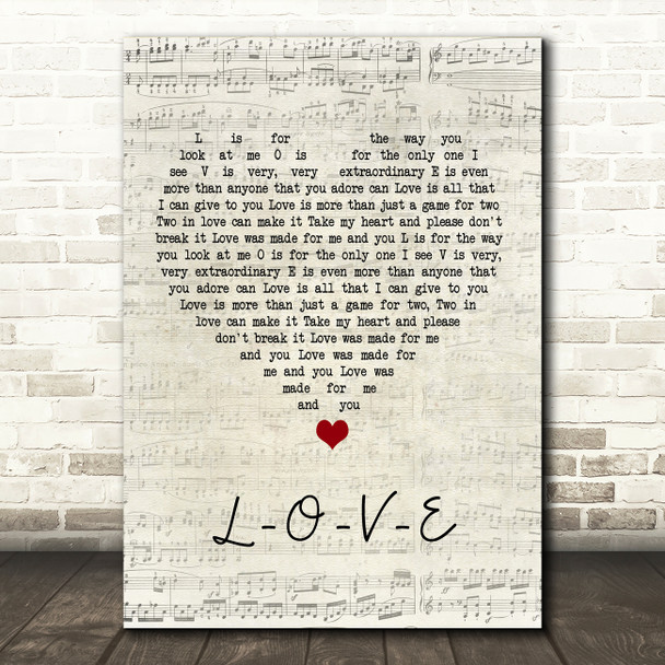 Nat King Cole L-O-V-E Script Heart Song Lyric Art Print