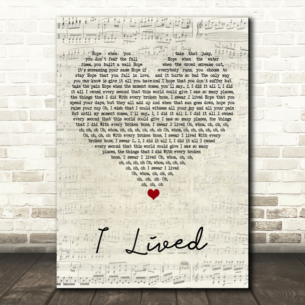 OneRepublic I Lived Script Heart Song Lyric Art Print