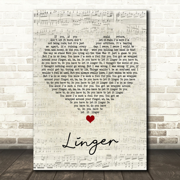 The Cranberries Linger Script Heart Song Lyric Art Print