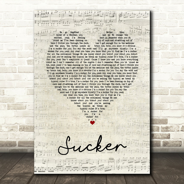 Jonas Brothers Sucker Script Heart Song Lyric Art Print