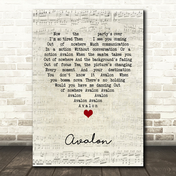 Roxy Music Avalon Script Heart Song Lyric Art Print