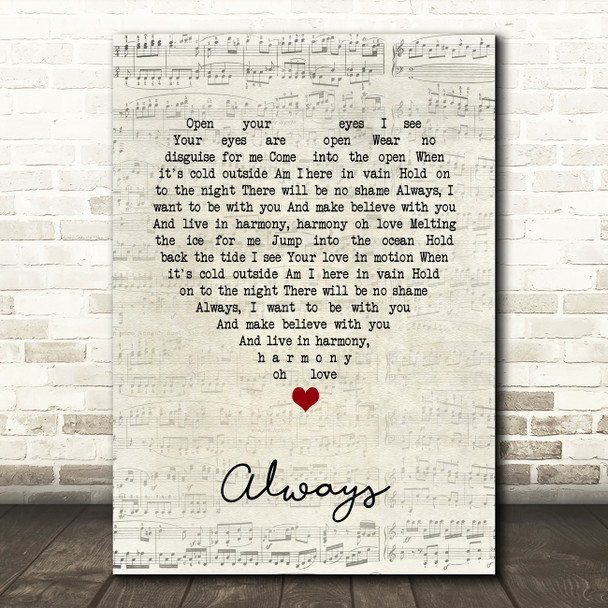 Erasure Always Script Heart Song Lyric Art Print