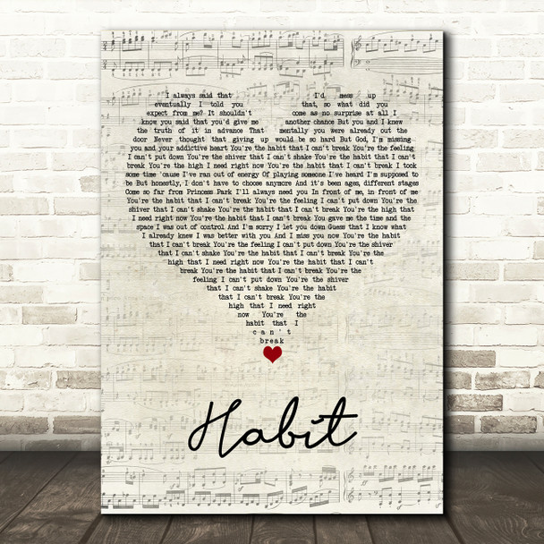 Louis Tomlinson Habit Script Heart Song Lyric Art Print