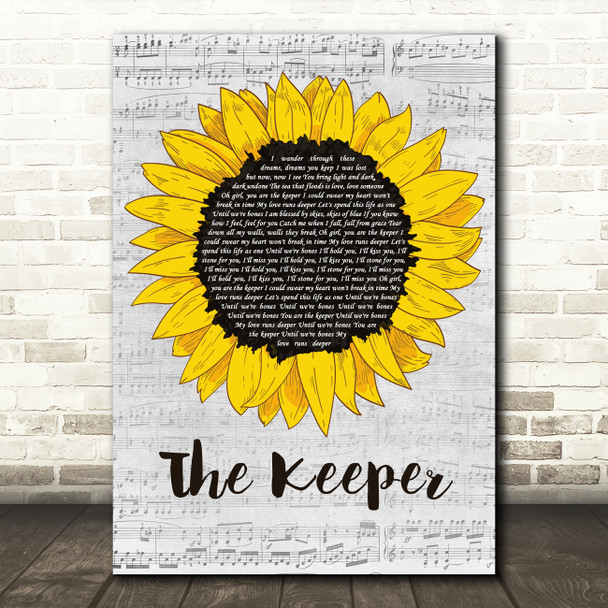 Blossoms The Keeper Grey Script Sunflower Song Lyric Art Print