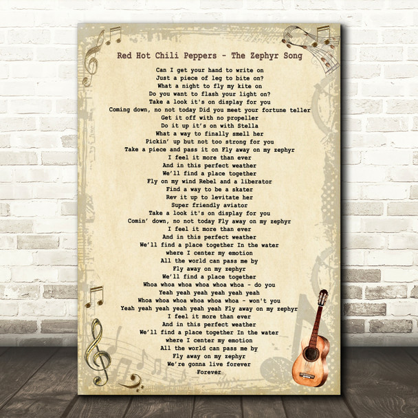 Red Hot Chili Peppers The Zephyr Song Vintage Guitar Song Lyric Art Print
